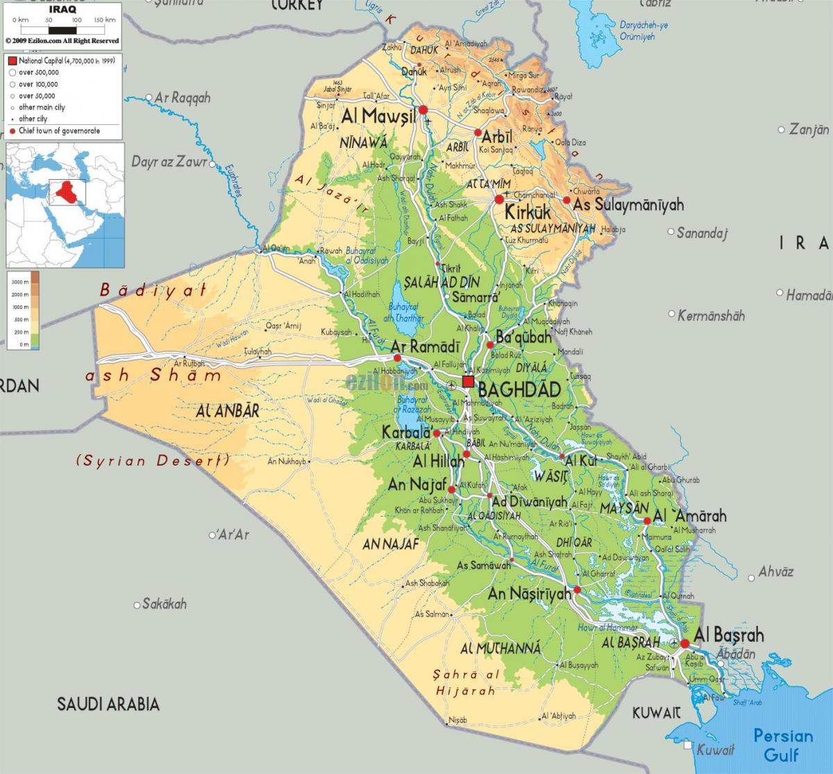 Zemljevid Iraku geografija