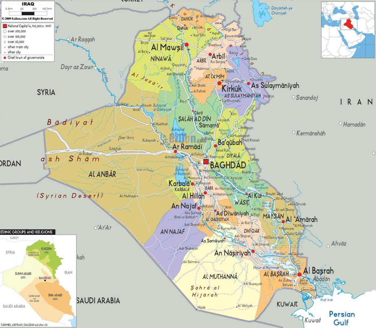 Irak mest zemljevid